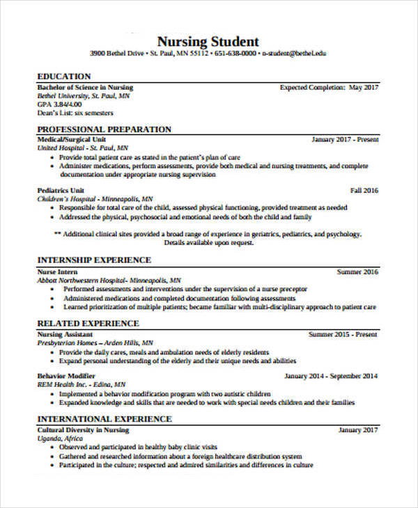 free nursing student resume