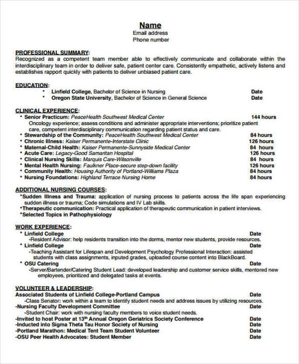 free printable nursing resume