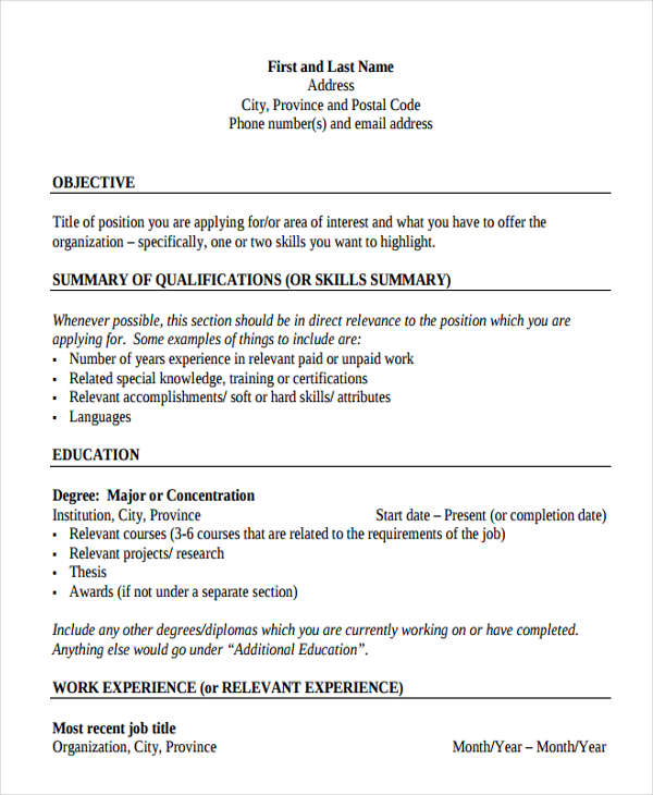 free printable resume template