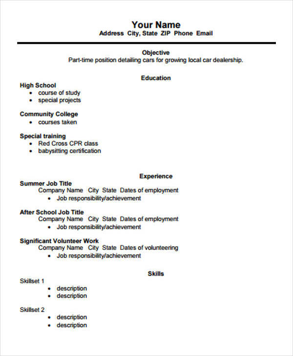 free printable student resume