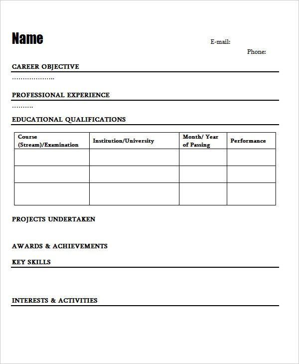 free resume format download