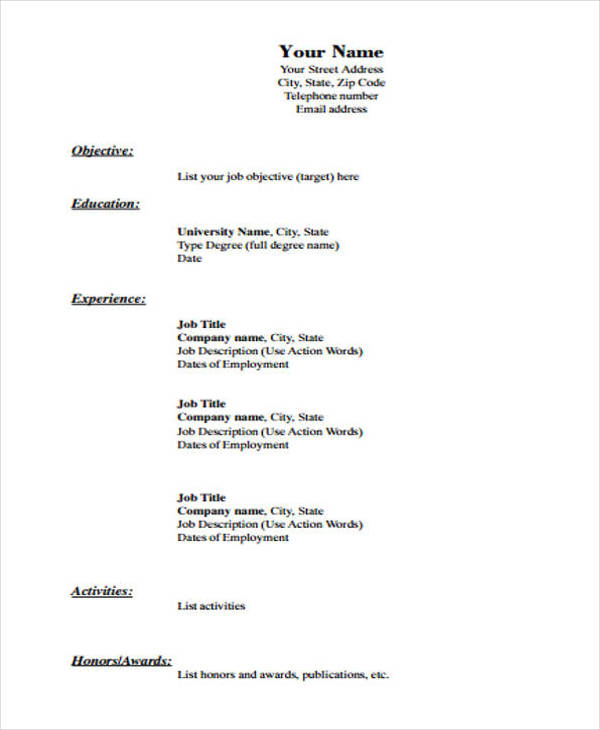 free resume format example