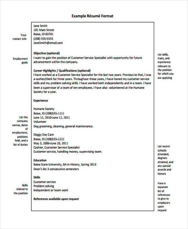 free resume format pdf