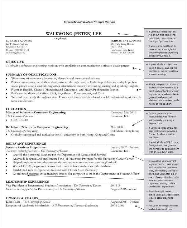 free sample student resume