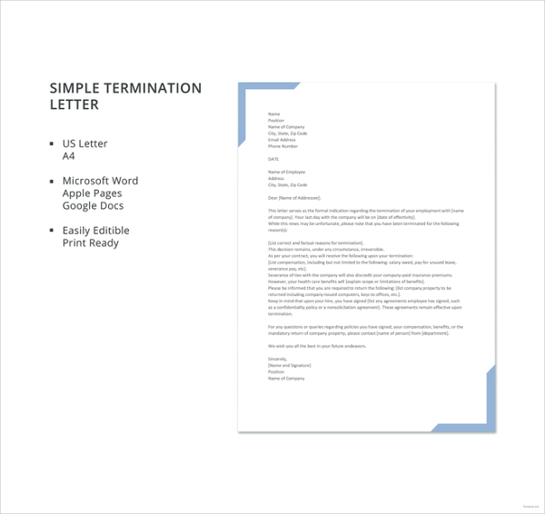 32+ Simple Termination Letter Templates - DOC, PDF, AI | Free & Premium ...