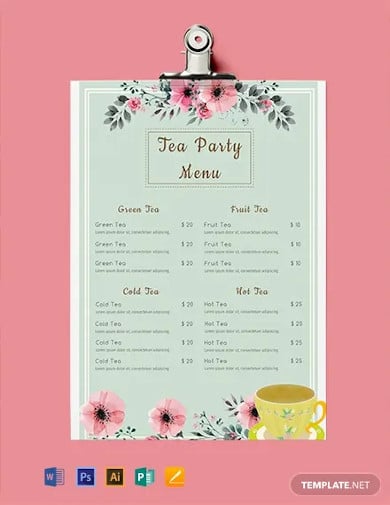 free tea party menu template