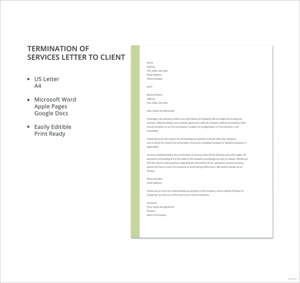 free termination of services letter template to client1