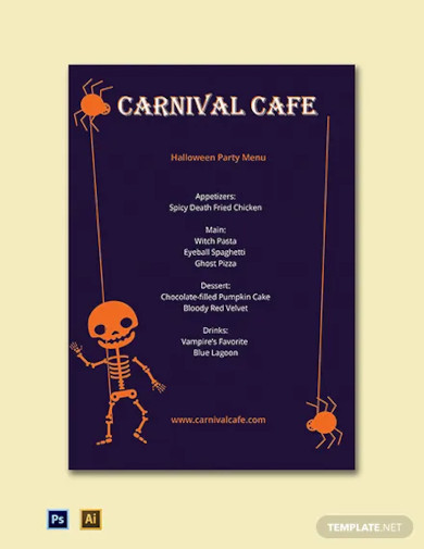 halloween party menu template