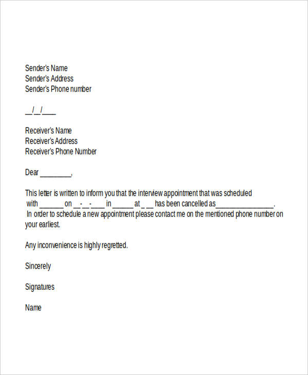 Letter To Cancel Job Interview