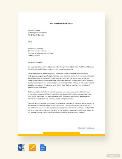 mba recommendation letter template