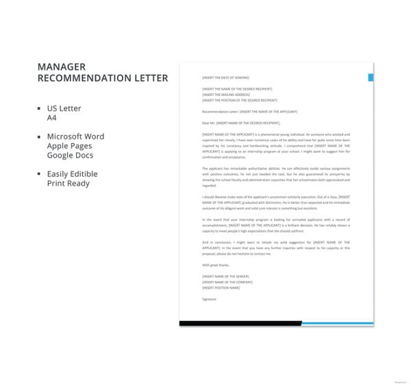 manager recommendation letter template