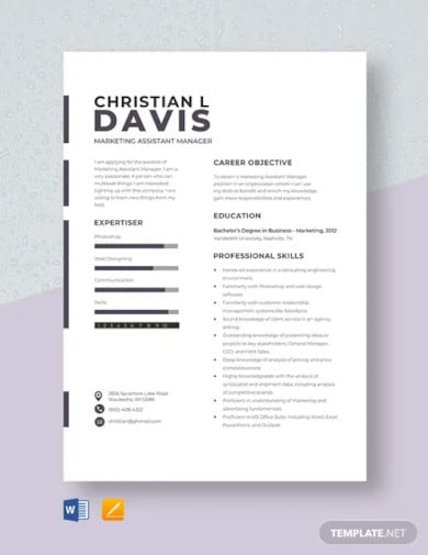marketing assistant manager resume template