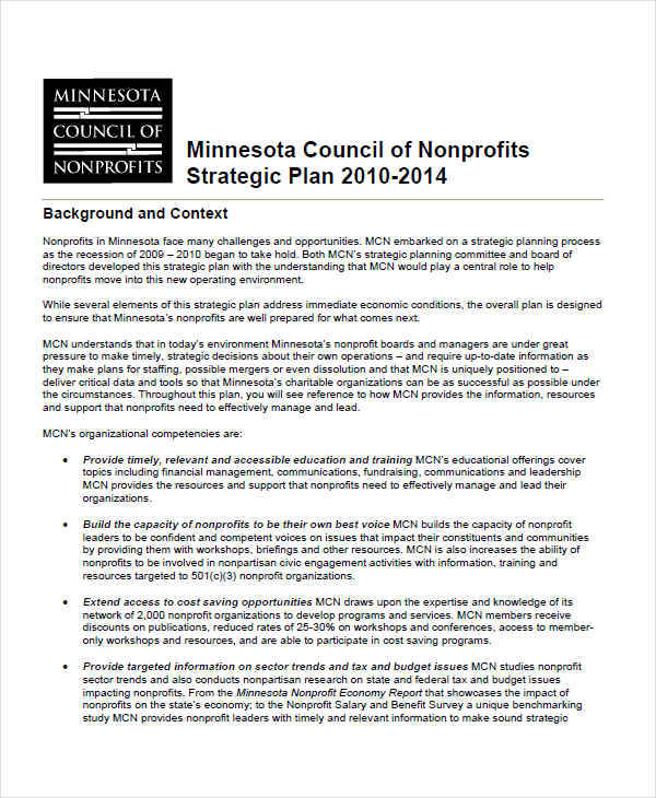 non profit organization strategic plan format