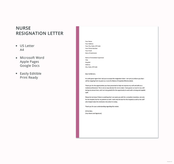 nurse resignation letter template