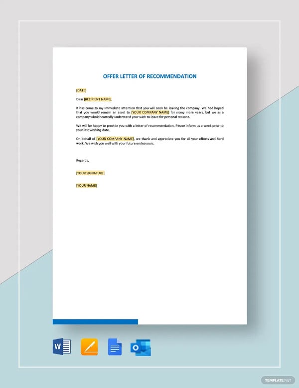 offer letter of recommendation template