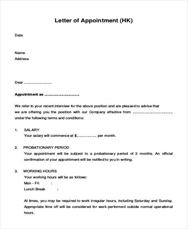 Employee Appointment Letter Templates - 7+ Free Word, PDF ...