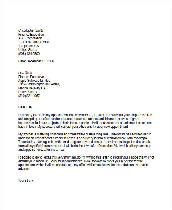 Appointment Cancellation Letter Template 6+ Free Word, PDF Format Download