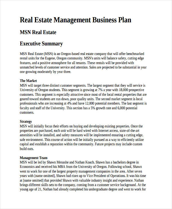 real estate management business plan