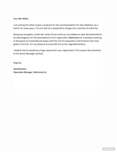 recommendation letter template for promotion