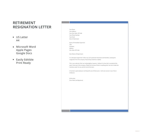 9 Retirement Resignation Letter Template Free Word PDF