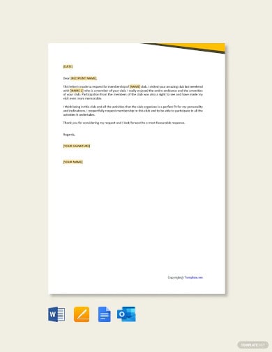 sample application letter for club membership template