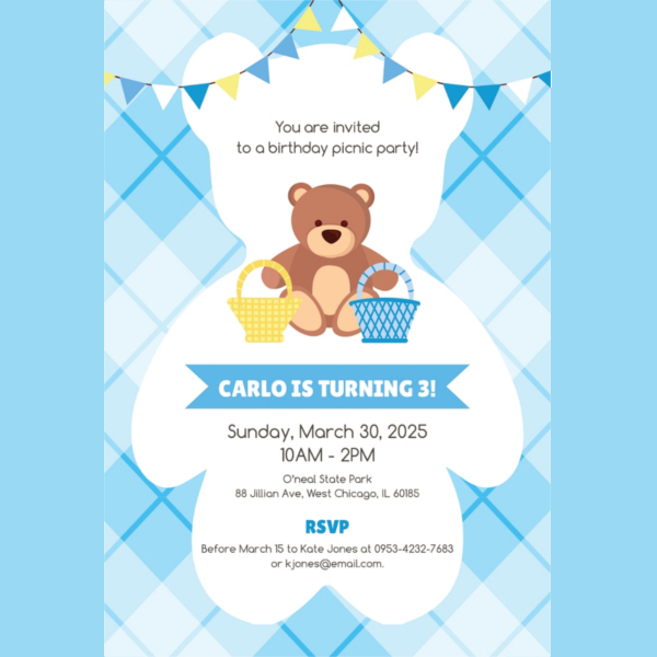 sample teddy bear picnic birthday invitation