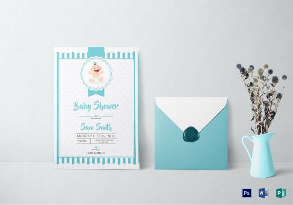 simple blue baby shower invitation template