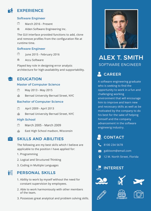 software engineer fresher resume template