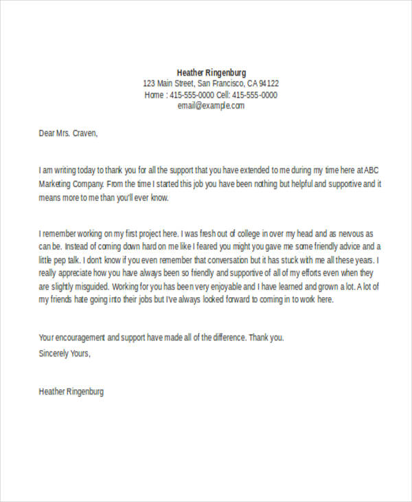 thank you letter to boss for appreciation