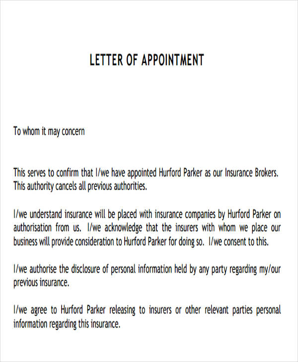 9 Agent Appointment Letter Templates Free Samples Examples Format Download 