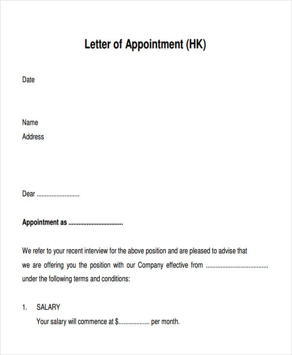 agent appointment letter format