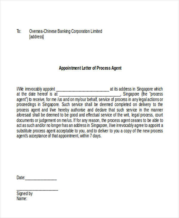 process agent appointment letter
