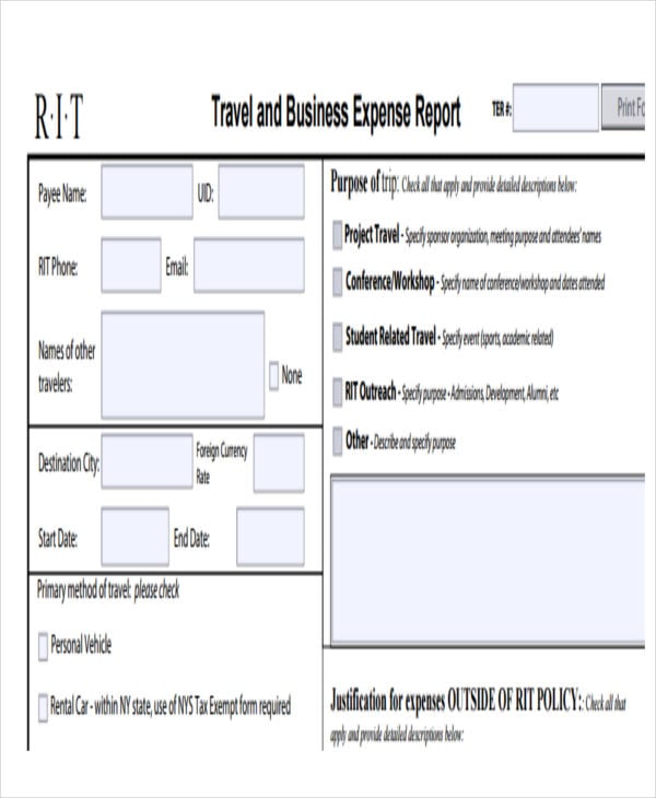 business expense report example