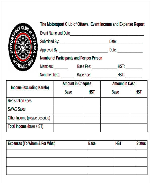 event income and expense report