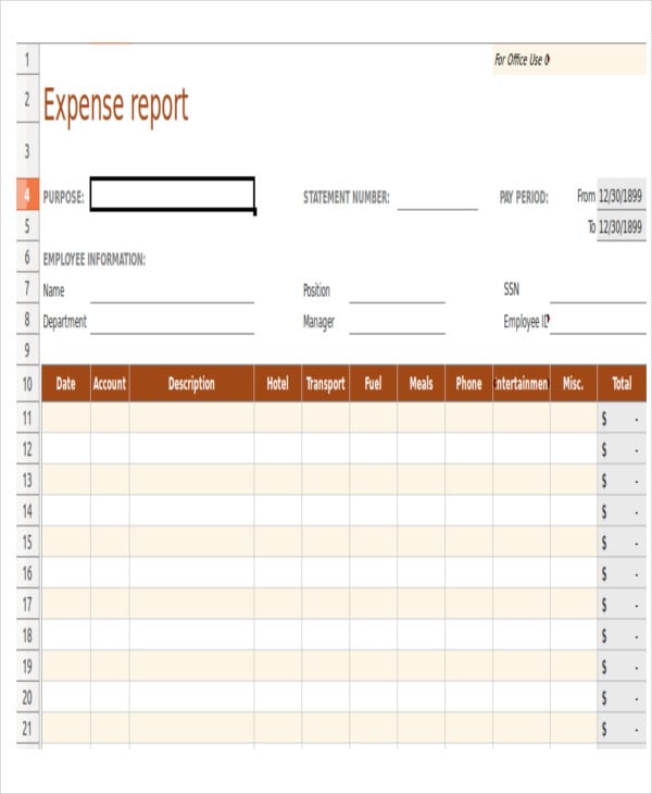 sample company expense report