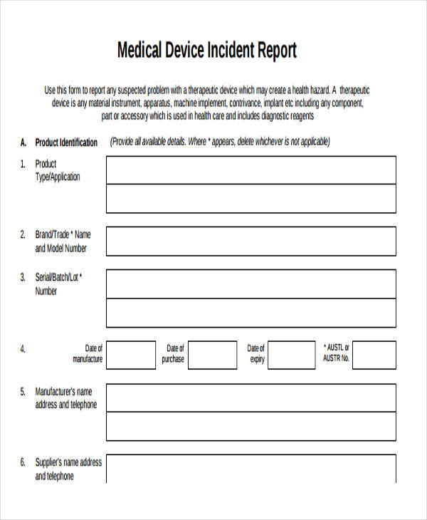 medical equipment incident report