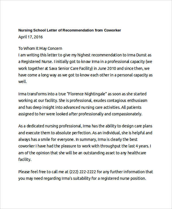 Co Worker Letter Of Recommendation from images.template.net