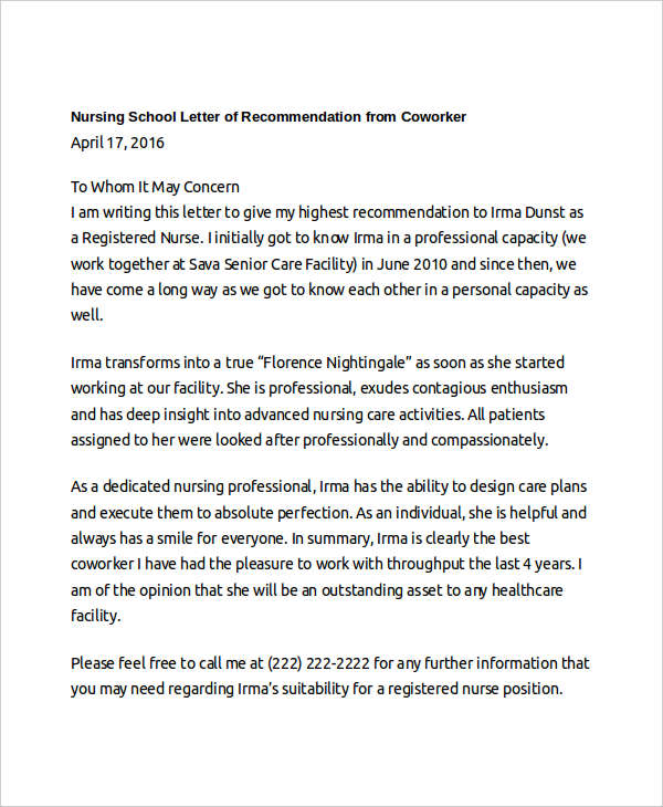 13+ Coworker Recommendation Letter Templates - PDF, DOC ...