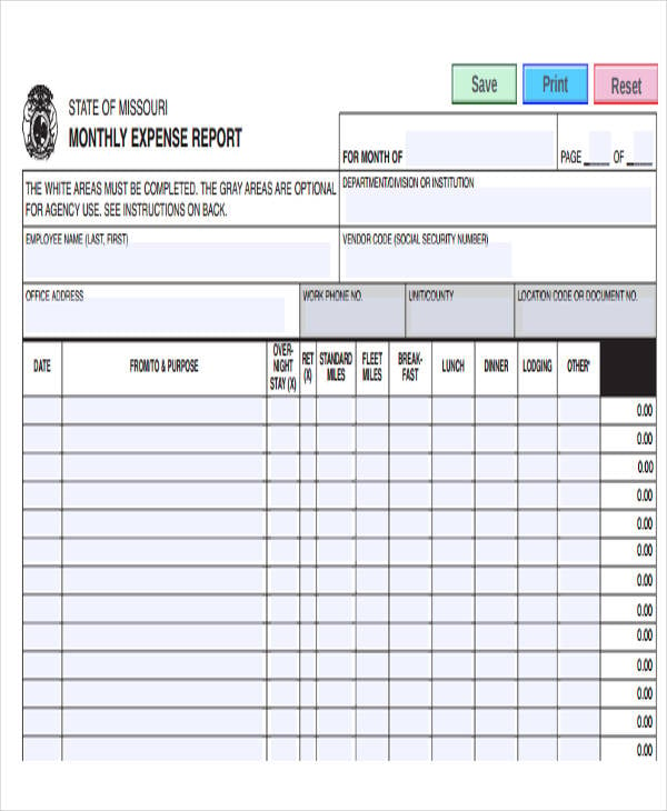 monthly business expense report template excel
