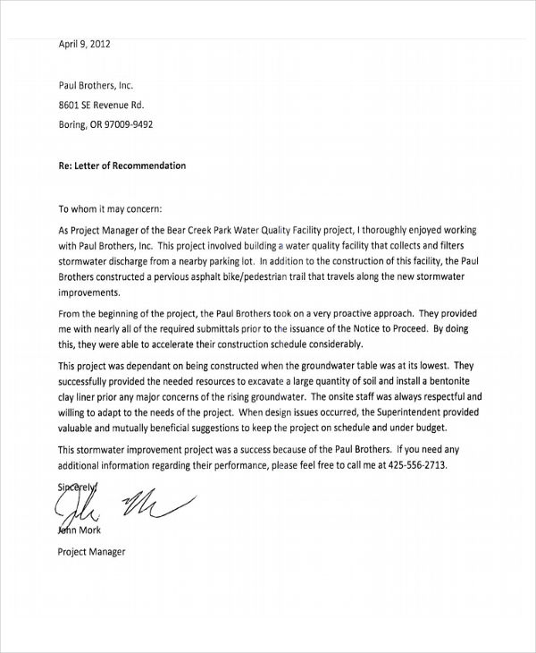 construction employee recommendation letter