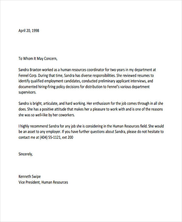 employee recommendation letter in pdf