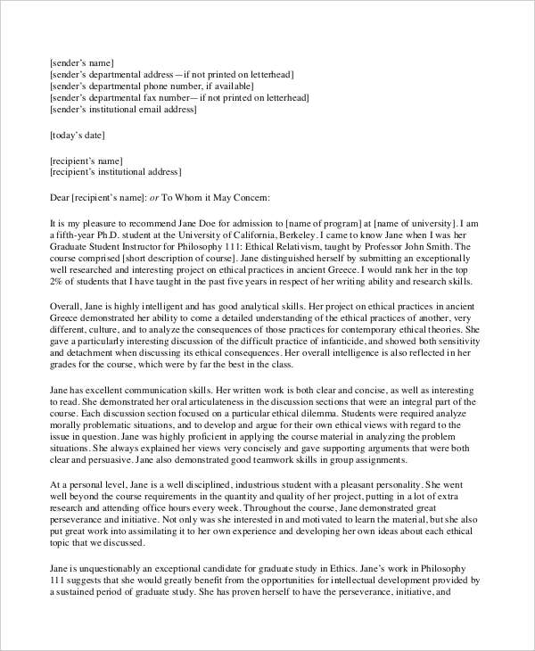 academic recommendation letter in pdf