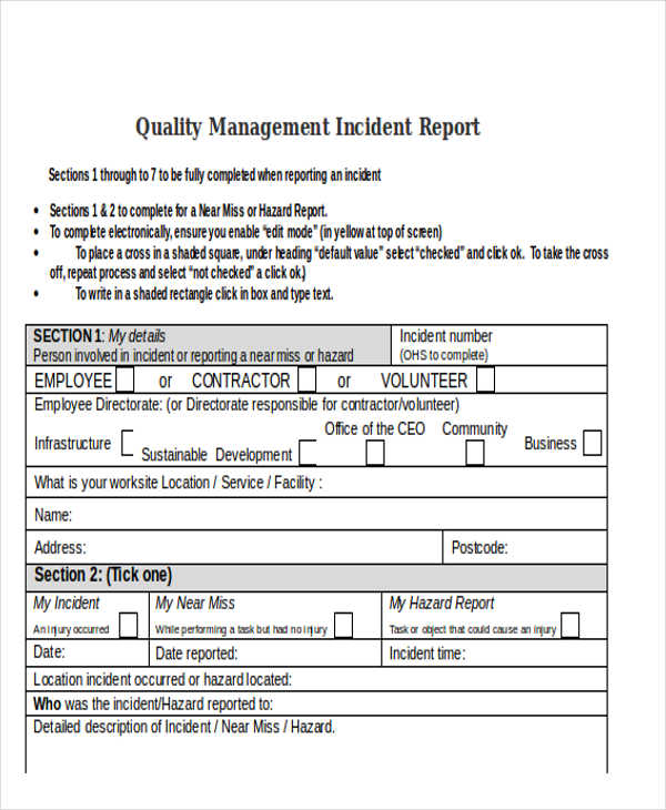 quality management incident report