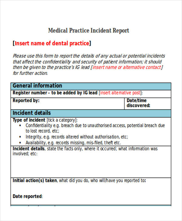 medical practice incident report