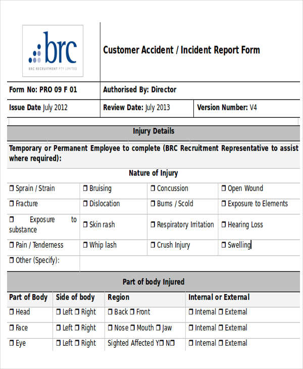 customer accident incident report