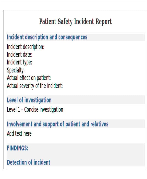 patient safety incident report