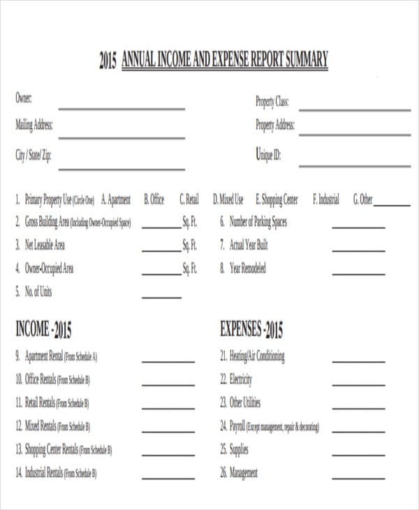 annual expense report template