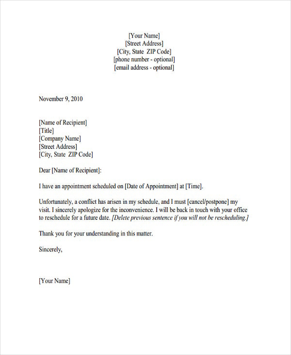 appointment letter cancellation format