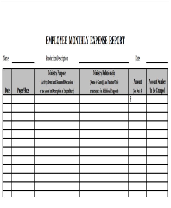 employee monthly expense report