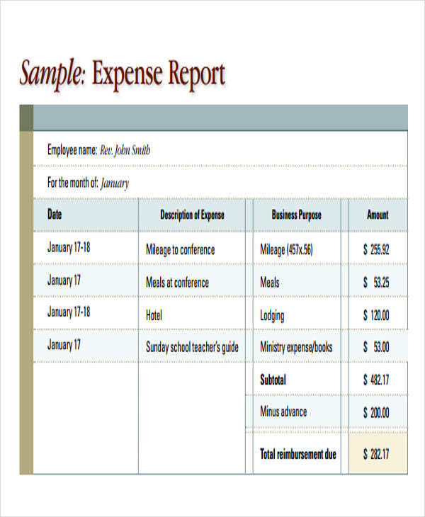 employee expense report sample